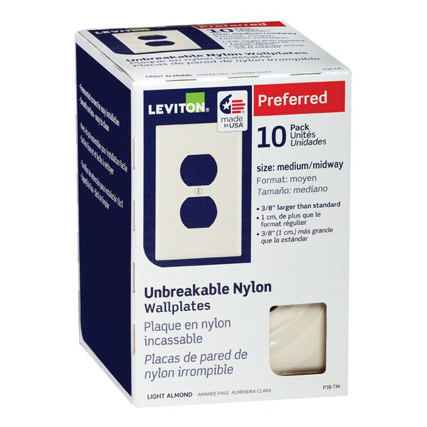 Leviton Almond 1 gang Thermoplastic Nylon Duplex Wall Plate 10 pk